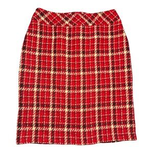 Villager Liz Claiborne Tartan Plaid Wool Blend Lined Tweed Pencil Skirt‎ Sz 12